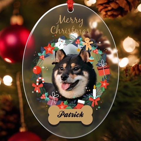 Personalized Pet Photo Name Uv Print Acrylic Ornament Oval By Joe Front