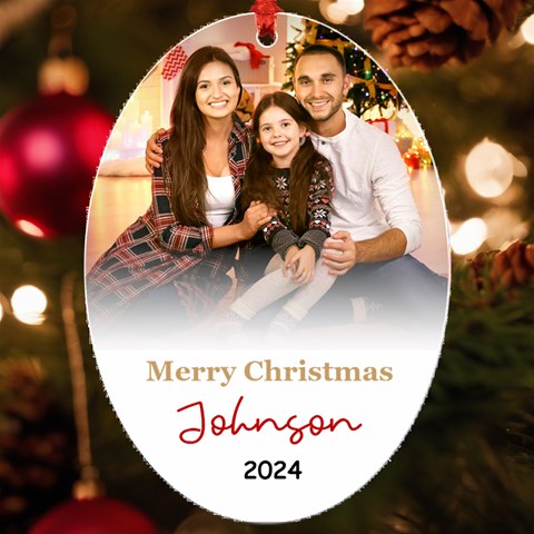 Personalized Merry Christmas Family Name Uv Print Acrylic Ornament Oval By Joe Front
