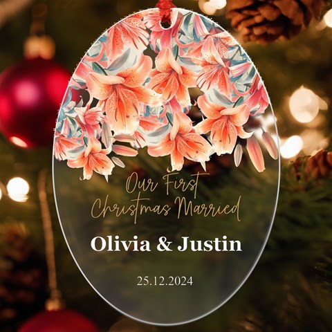 Personalized Christmas Photo Any Text Name Married Uv Print Acrylic Ornament Oval By Joe Front