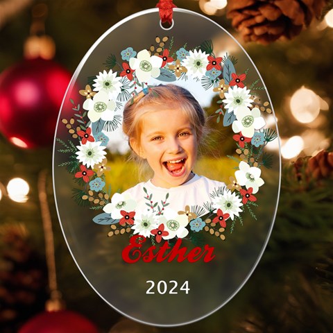 Personalized Christmas Wreath Name Any Text Photo Uv Print Acrylic Ornament Oval By Joe Front