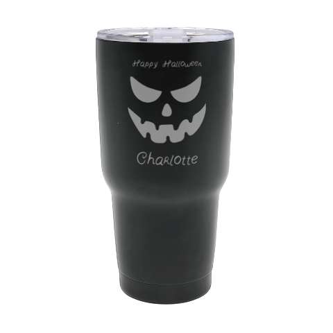 Personalized Halloween Pumpkin Face Name Any Text Thermal Travel Tumbler By Joe Front