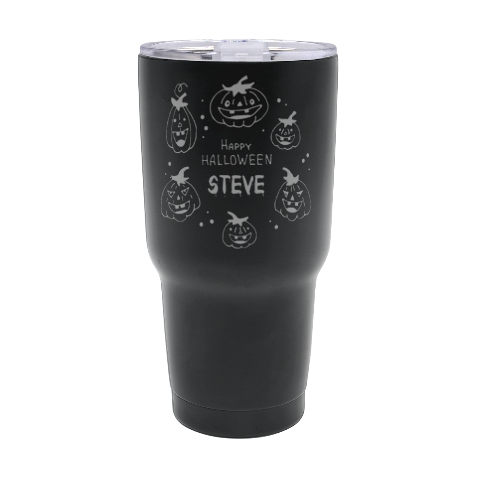 Pepersonalized Halloween Smile Pumpkin Illustration Name Any Text Thermal Travel Tumbler By Joe Front