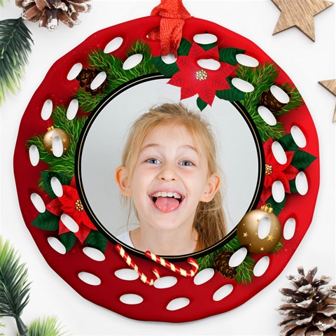 Personalized Merry Christmas Photo Name Any Text Round Filigree Ornament By Joe Front