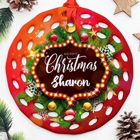 Personalized Merry Christmas Photo Name Any Text Round Filigree Ornament By Joe Back
