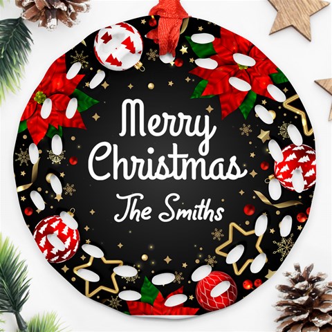 Personalized Merry Christmas Photo Family Name Any Text Round Filigree Ornament By Joe Front