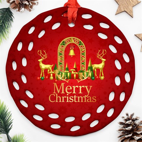 Personalized Merry Christmas Name Any Text Round Filigree Ornament By Joe Front