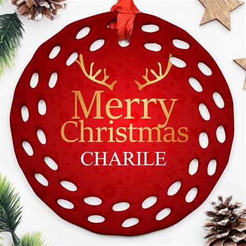 Personalized Merry Christmas Name Any Text Round Filigree Ornament By Joe Back