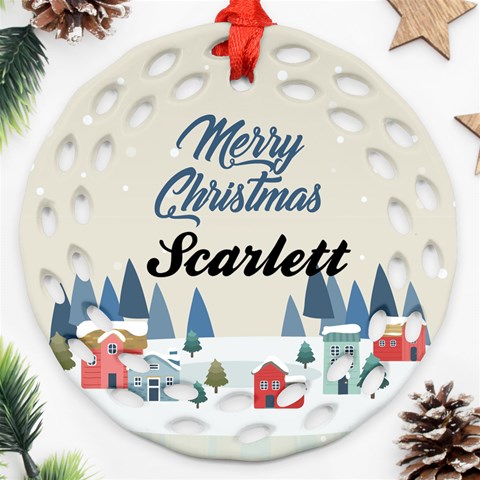 Personalized Merry Christmas Name Any Text Round Filigree Ornament By Joe Back