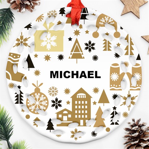 Personalized Merry Christmas Name Any Text Round Filigree Ornament By Joe Back
