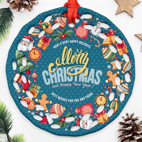Personalized Merry Christmas Photo Round Filigree Ornament By Joe Front