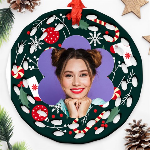 Personalized Merry Christmas Photo Name Any Text Round Filigree Ornament By Joe Front