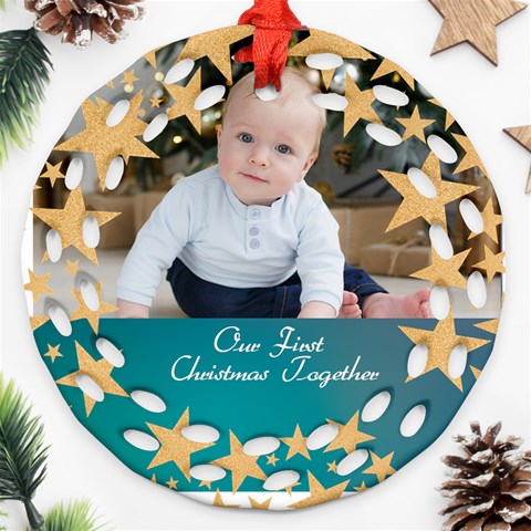 Personalized Our First Christmas Together Photo Name Any Text Round Filigree Ornament By Joe Back