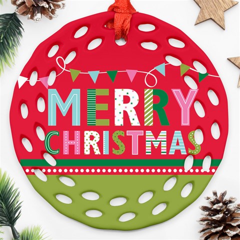 Personalized Merry Christmas Photo Round Filigree Ornament By Joe Front