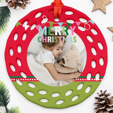 Personalized Merry Christmas Photo Round Filigree Ornament By Joe Back
