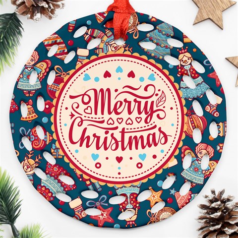 Personalized Merry Christmas Photo Name Any Text Round Filigree Ornament By Joe Front