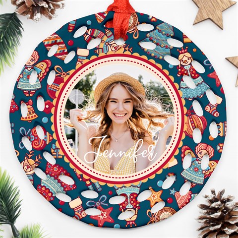 Personalized Merry Christmas Photo Name Any Text Round Filigree Ornament By Joe Back