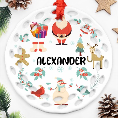 Personalized Merry Christmas Name Any Text Round Filigree Ornament By Joe Back
