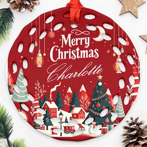Personalized Merry Christmas Name Any Text Round Filigree Ornament By Joe Back