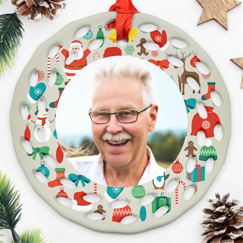 Personalized Merry Christmas Photo Round Filigree Ornament By Joe Back
