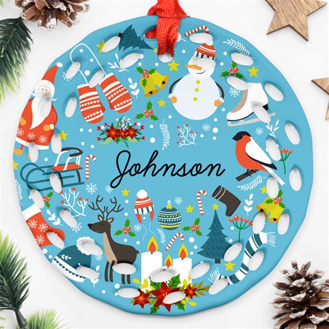 Personalized Merry Christmas Name Any Text Round Filigree Ornament By Joe Back