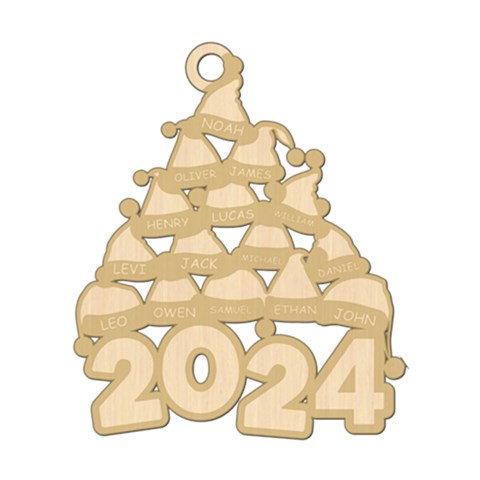Personalized 15 Names Santa Hats Christmas Family 2024 Wood Ornament By Joe Front
