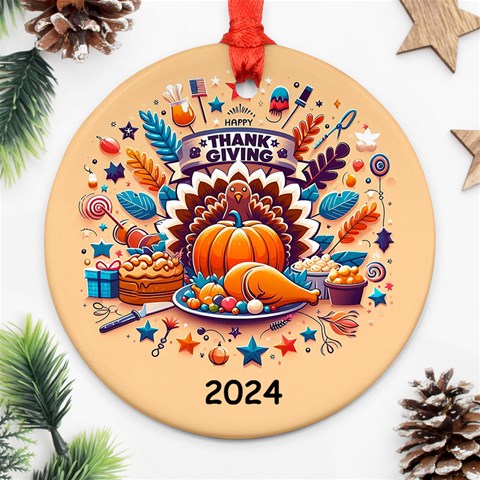Personalized Thanksgiving Year Photo Round Ornament By Joe Front