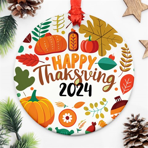 Personalized Thanksgiving Year Any Text Round Ornament By Joe Back