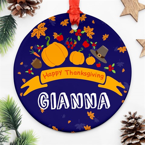 Personalized Thanksgiving Photo Any Text Round Ornament By Joe Front
