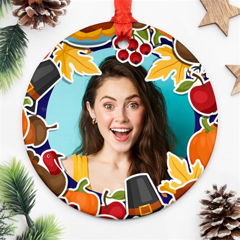 Personalized Thanksgiving Photo Any Text Round Ornament By Joe Back