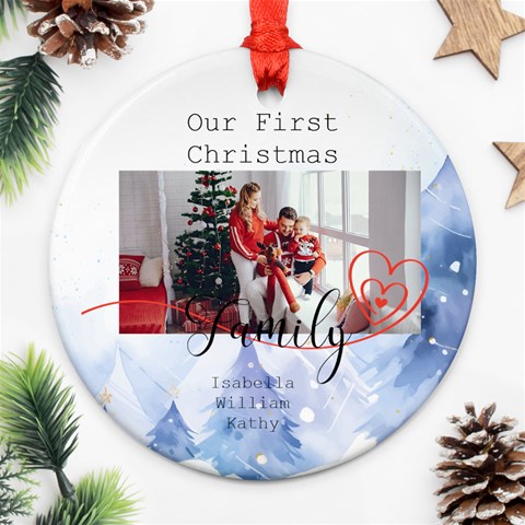 Personalized Photo Any Text Christmas Family Round Ornament By Katy Back
