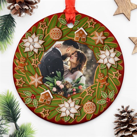 Personalized Photo Any Text Christmas Round Ornament By Katy Front