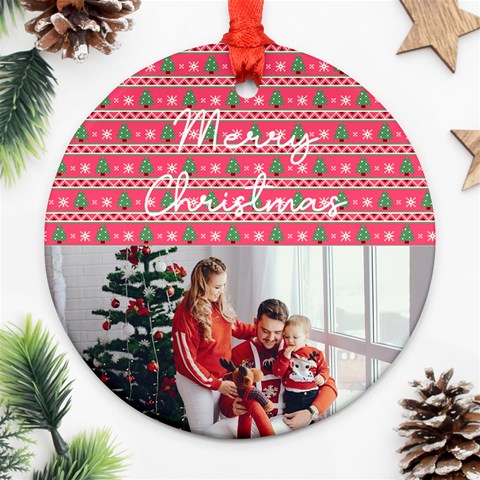 Personalized Photo Any Text Christmas Knitted Style Round Ornament By Katy Back