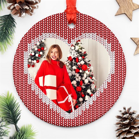 Personalized Photo Any Text Christmas Knitted Style Round Ornament By Katy Front