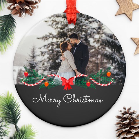 Personalized Photo Any Text Christmas Round Ornament By Katy Back