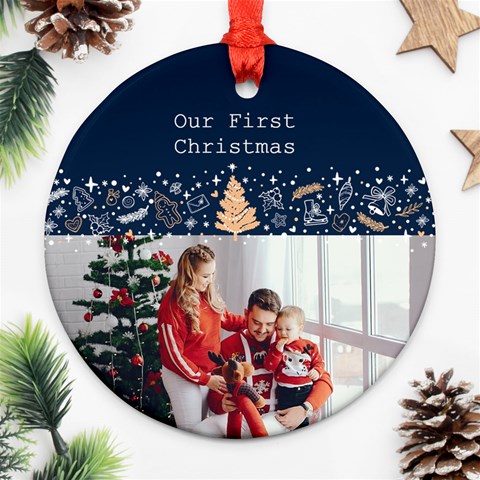 Personalized Photo Any Text Christmas Round Ornament By Katy Front