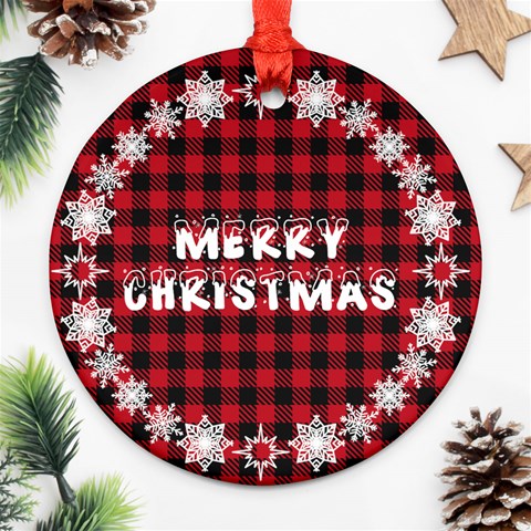 Personalized Photo Any Text Checked Pattern Christmas Round Ornament By Katy Back