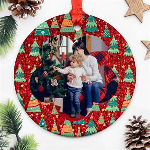 Personalized Photo Any Text Christmas Round Ornament By Katy Front