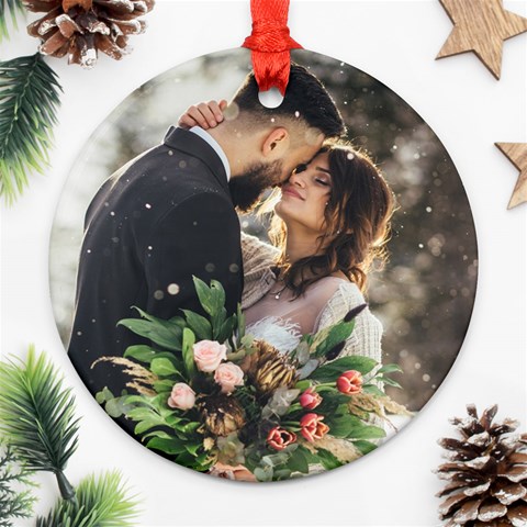 Personalized Photo Any Text Christmas Wood Round Ornament By Katy Back