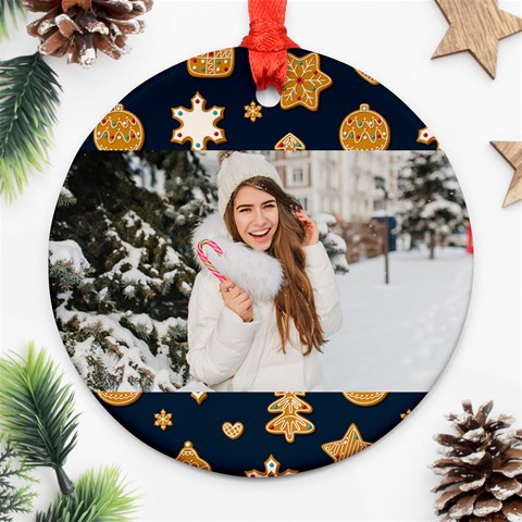 Personalized Photo Any Text Christmas Round Ornament By Katy Front