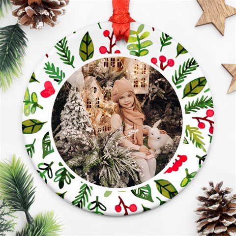 Personalized Photo Any Text Christmas Round Ornament By Katy Front