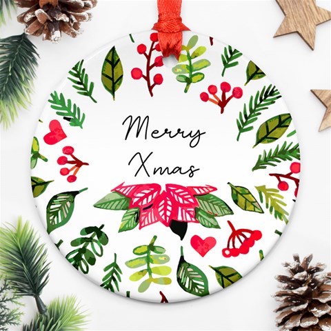 Personalized Photo Any Text Christmas Round Ornament By Katy Back