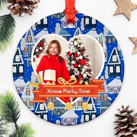 Personalized Photo Any Text Christmas Round Ornament By Katy Front