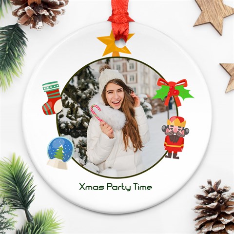 Personalized Photo Any Text Christmas Round Ornament By Katy Front