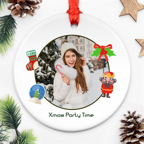 Personalized Photo Any Text Christmas Round Ornament By Katy Back