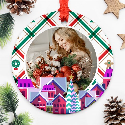 Personalized Photo Christmas Round Ornament By Katy Back