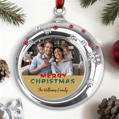 Personalized Christmas Any Text Family Name Metal Snowflake Red Crystal Round Ornament