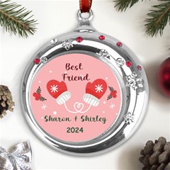 Personalized Christmas Year Best Friend Name Metal Snowflake Red Crystal Round Ornament