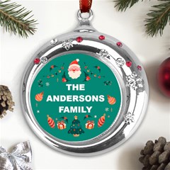 Personalized Christmas Family Name Metal Snowflake Red Crystal Round Ornament