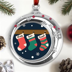 Personalized Christmas Socks Name Metal Snowflake Red Crystal Round Ornament