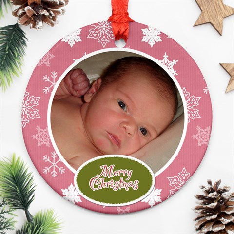 Pink & Green Christmas Ornament By Klh Front